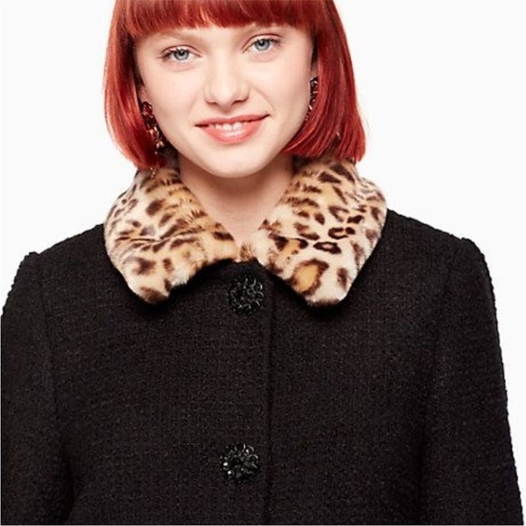 Kate Spade Leopard Cuff Boucle Faux Fur Jewel Button Coat 2 - Picture 5 of 16